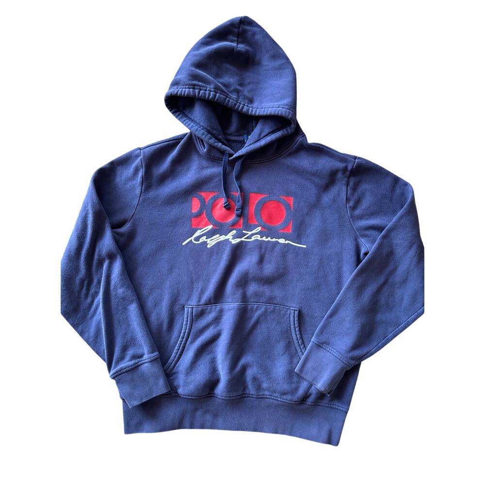 Polo Ralph Lauren Faded Navy Blue Printed Logo Medium Hoodie Sweatshirt